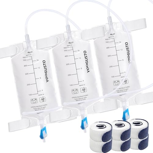 3 Pack Nephrostomy Bags 600ml with Soft 24 Inch Tube, Urine Drainage Bag Portable Fluid with Twist Valve and Adjustable Leg Straps