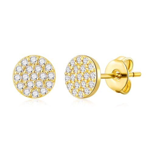 Philip Jones 18k Gold Plated Pave Round Earrings Created with Zircondia® Crystals