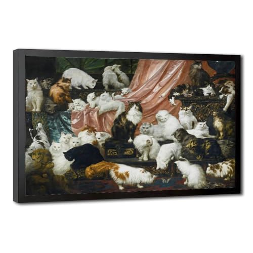 Toile chat My Wife's Lovers par Carl Kahler, cadre suspendu déco salon chaleureux