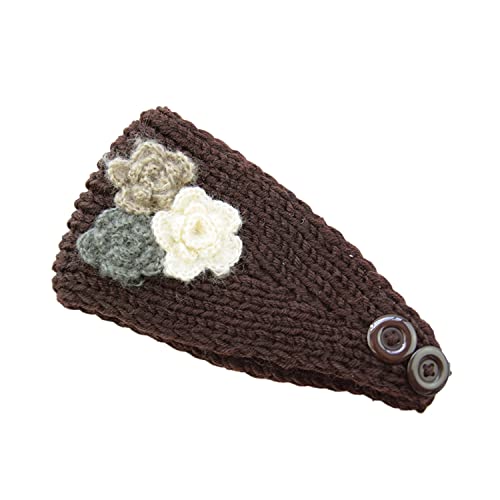 Winter Knitted Headband Knitted Headwrap with 3D Colorful flower & Button for Girls & Women - Ear Warmer Hair Muffs Band | Winter Designer Headbands for Teens & Women (Coffee Brown)-image-10