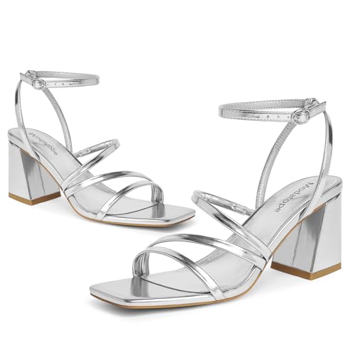 Image of Modatope Women's Heeled Sandals Square Toe Chunky Strappy Heels Prom Shoes | Stable Chunky Heel, Adjustable Ankle Strap, All-Day Comfort Sole, Unique Style For Parties, Proms, Weddings & All Occasions
