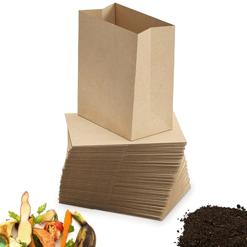 BIOGLÜCK® Biodegradable Compost Bags, 10 Liter with Block Bottom [50 Count] – Tear-Resistant & Moisture-Resistant Paper Bags for Kitchen Waste