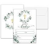 Eucalyptus Baptism Invitations, Gold Foil Bautizo Invitation in Spanish, First Holy Communion Religious Party, Double-Sided Baby Shower Fill In Invites, 25 Invitation Cards With 25 Envelopes(D01)