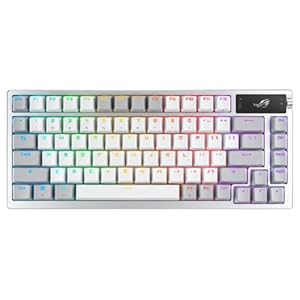 ASUS ROG Azoth 75 Wireless DIY Custom Gaming Keyboard, OLED display, Gasket-Mount, Three-Layer Dampening, Hot-Swappable Pre-lubed ROG NX Brown Switches & Keyboard Stabilizers, PBT Keycaps, RGB – White
