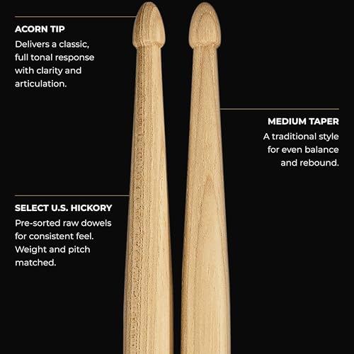 Meinl Stick & Brush Drumsticks, Standard 5A - American Hickory with Acorn Shape Wood Tip - MADE IN GERMANY (SB101) - Image 3