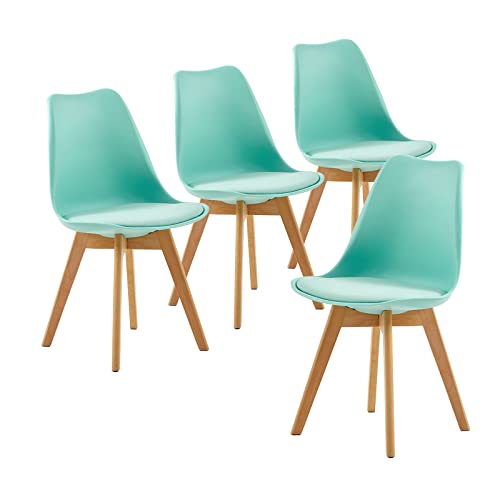 EGGREE Pack 4 Sillas de Comedor Sillas Cocina Nordica con Asiento Tapizado de Cuero PU y Patas de Haya, Verde Menta