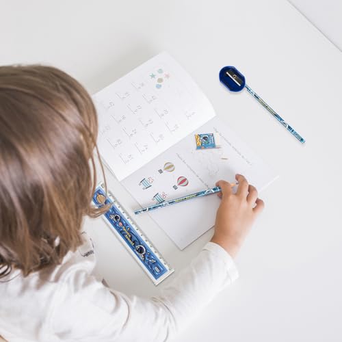 4Pcs Schreibwaren Studenten Set, Kinder Cartoon Schule Geschenk (Katze, Panda, Astronaut, Drache) mit Lineal, Bleistift, Bleistiftspitzer, Notizbuch, Radiergummi, für Bürobedarf Party Mitgebsel