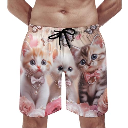 Cute Cat Kitty Men's Swim Trunks Quick Dry Board Shorts Hawaiian Beach Shorts With Pocket