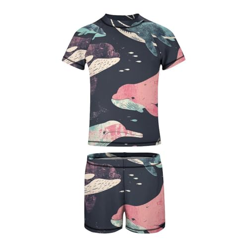 Whales Orcas Narwhals On NavyChildren's Casual Swimsuit Set - Simple and Versatile9-11Y（140cm）3