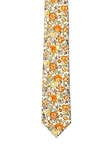 Image of BELLUNO Men's Cotton Floral Skinny Tie, 2.5 inch Width, with Gift Box