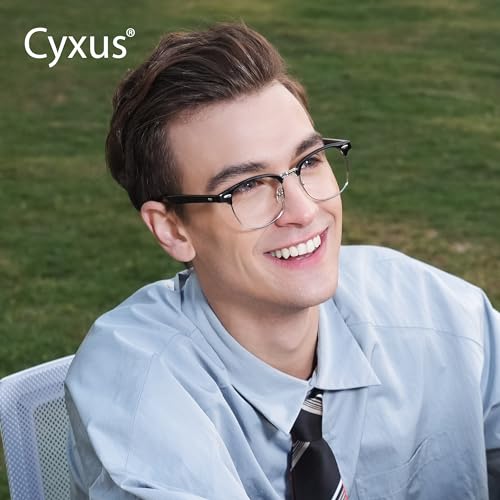 Image of Cyxus Blue Light Glasses Men Women Retro Semi Rimless Browline Blue Light Glasses for Computer Eye Strain Gaming Glasses Anti Harmful Blue Light 8056T54