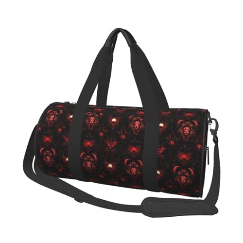 Dark Red Lion Print Travel Duffle Bag, Sports Gym Bags for Women Men, Carry On Weekender Overnight Personal Item Travel Bags