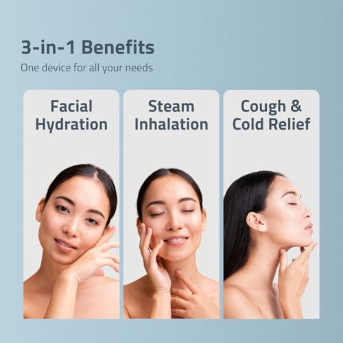 Image of MEDTECH Aquamist 3 In 1 Face Steamer and Steam Inhaler For Cold & Cough | World's 1st Steamer with Anti-Topple Technology | 18 Minutes of Run Time | Balms & Oils Compatible | Vaporizer Steamer With Cough, Cold & Facial | 1-Year Warranty | Arctic Grey
