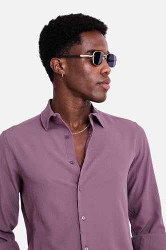 Image of SNITCH Men Casual Shirt | Slim Fit Long Sleeve Spread Collar Vertical Crinkle Textured Pattern | Breathable Polyester Blend & Stretchable Fabric for Casual Outing & Everyday Use
