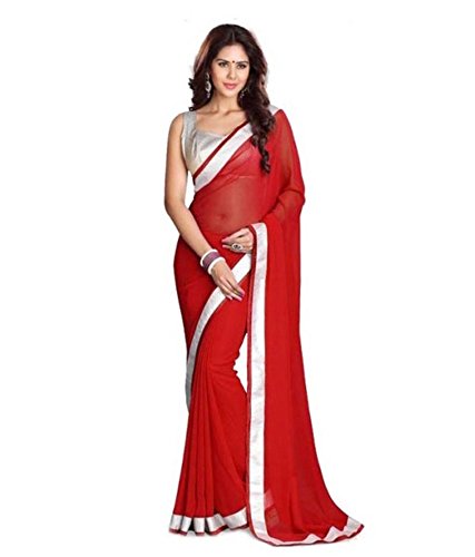 Red saree silver blouse Clearance