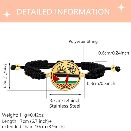 Palestine Flag Mosque Round Charm Bracelet - Adjustable Black Nylon Cord Woven Middle East Solidarity Faith Jewelry YA6014-YA60163