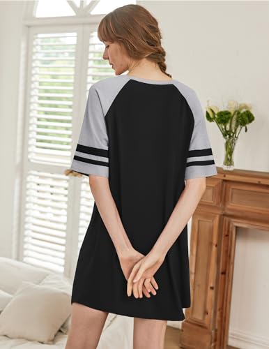 Image of Ekouaer Nightgowns for Women Color Block Sleep Shirt Short Sleeve Sleepwear