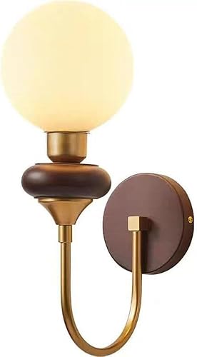Nordic Mid Century Wall Sconce Industrial Farmhouse Vintage Wood Wall Light with Globe Milk Glass Shade for Bedroom Living Room E26E27 Base disponible en Yaxa Guatemala