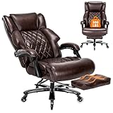 500 LBS Big and Tall Office Chair with Foot Rest High Back Recline Ergonomic Chair for Heavy People, Executive Office Chair Comfortable for Home Office, Large Computer Desk Chair Brown