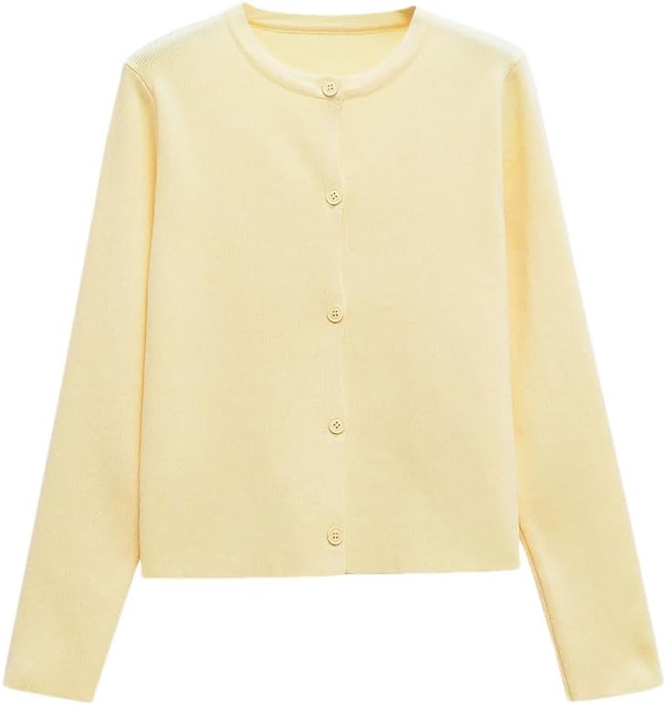 Women Loose Chic Round Neck Long Sleeve Sweater Temperament Cardigans for Women Buckle Simple Knitted Coat