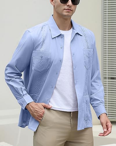 Mens Shirts Guayabera Shirts Cuban Long Sleeve Mexican Shirts for Men2