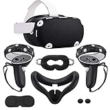 Accessories Compatible with Oculus Quest 2 Silicone Touch Controller Grip Cover, Face Cover, Headset Shell Cover, Protective Lens Case, Disposable Eye Sleeves (Black)