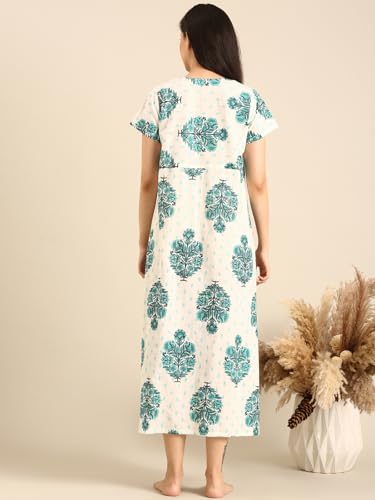 Image of Rupa Jon Aishwarya Women Full Length Printed Nighty in Premium Cotton Blend Fabric, Night Dress, Maxi Nighty for Comfortable Everyday Wear