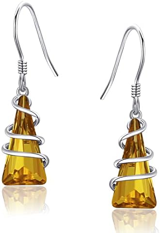 Dreamboat Yellow Earrings for Women 925 Sterling Silver Crystal Hook Earrings Dangle Drop Valentines Tree Earrings Handmade Crystal Stone Simple Crystal Jewelry for Girls Holiday Earrings