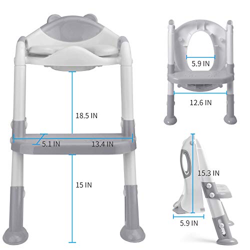 Victostar Potty Training Seat with Step Stool Ladder, Foldable Potty Training Toilet for Kids Boys Girls Toddlers-Comfortable Cushion Safe Handle Anti-Slip Pads (Gray)