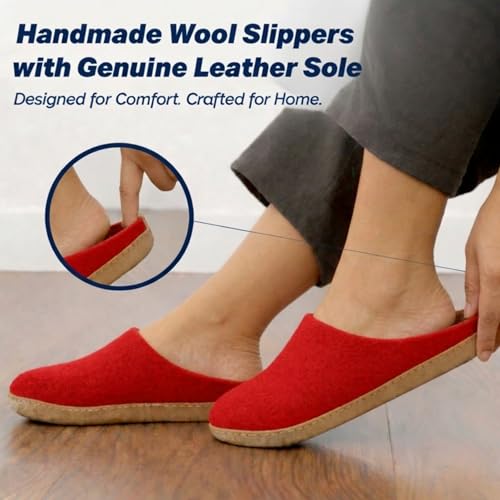 Image of Wool Felt Mule Slippers for Women & Men, Handmade 100% Natural Wool Backless House Shoes with Premium Suede Sole, Warm Breathable Indoor Slip-On