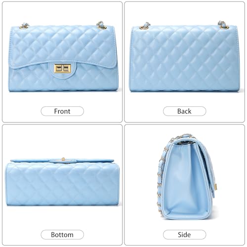 Image of Quilted Leather Crossbody Bags for Women Trendy Ladies Shoulder Purse Satchel HandBag with Chain Strap