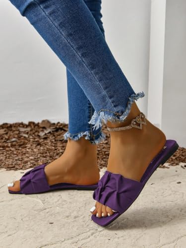 Image of GORGLITTER Women's Summer Cute Flat Sandals Dress Slide Sandals Square Toe Wedding Shoes Vacation Trendy Sandals 2026