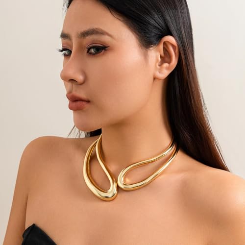 Chunky Choker Collar Necklace for Women Open Gold Collar Necklaces Minimalist Waterdrop Choker Necklace Gold Silver Chunky Statement Necklace Trendy Jewelry for Women2