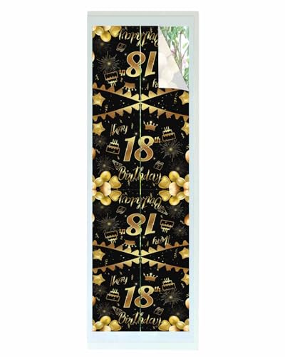 Image of Window Privacy Film, Gold Black Happy 18th Birthday Balloons Static Clings Window Film for Glass Windows Removable Decorative Sticker for Home Bathroom Office, 17" x 78"
