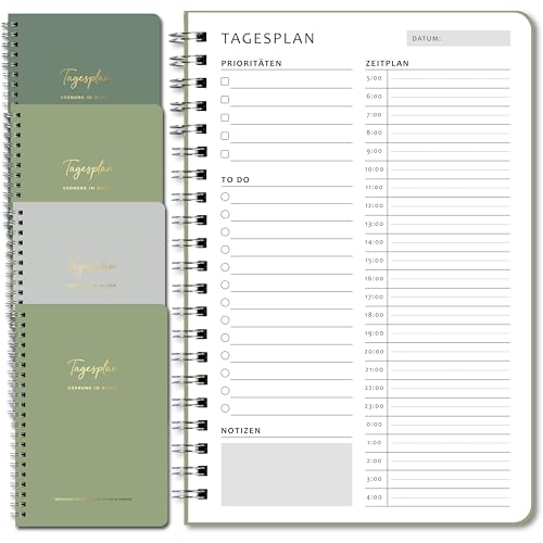 BIROYAL Tagesplaner Undatiert A5 | 4 Stück | 400-Tage To Do Planer für Aufgaben & Notizen | To Do Listen Block | Tages & Wochenplaner Spiralblock HardCover - Perfekt für Büro Schule & Organizer