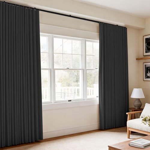 Image of Room Divider Blackout Curtains Flexible Sliding Tracks Sets Ceiling Mounted Rod Window Curtain Privacy Separation for Bedroom Living Rooms,1 Panel Black Drape and Black Track Set-W108xH96 in