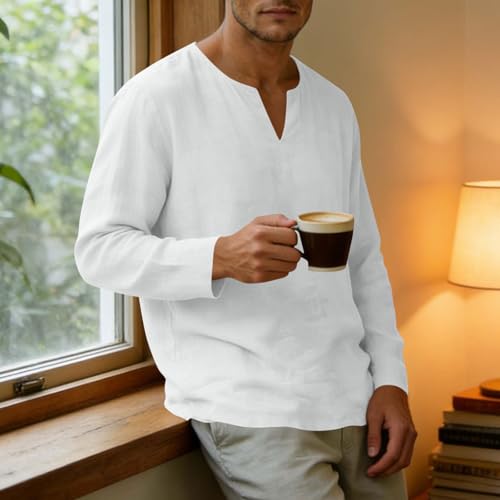 Camisa de verano para hombre Manga larga Casual Ligera y transpirable Cuello en V suelto Tops de yoga para vacaciones en la playa miniatura 3