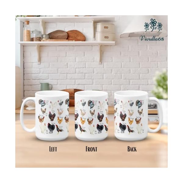Vivulla68 breeds of chicken coffee mug 15oz with keychain chicken gifts for chicken lovers chicken mom stuffs chicken coffee cup for women chicken themed gifts chicken lady gifts  urban country home decor