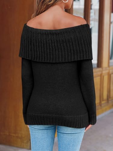 Image of Saodimallsu Womens Off The Shoulder Sweaters Oversized Long Sleeve Loose Ribbed Knit Fall Trendy Pullover Tops