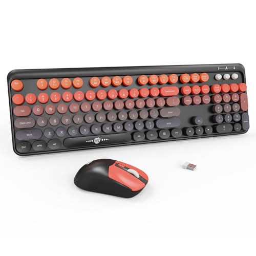 Image of FD Wireless Keyboard and Mouse Combo | Cute Colorful Keyboard and Mouse with 2.4GHz Cordless Retro Typewriter Keyboard | Auto-Sleep | USB Receiver for Windows PC /Laptop - Black Orange Gradient