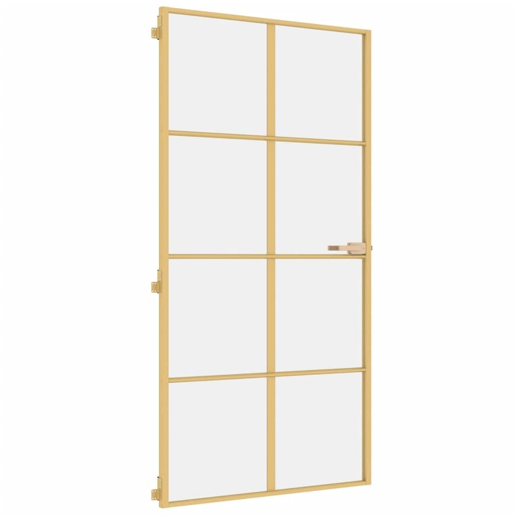 Drzwi wewnętrzne smukłe złote 102,5 x 201,5 cm szkło hartowane i aluminiumSprzęt Materiały budowlane Drzwi domowe