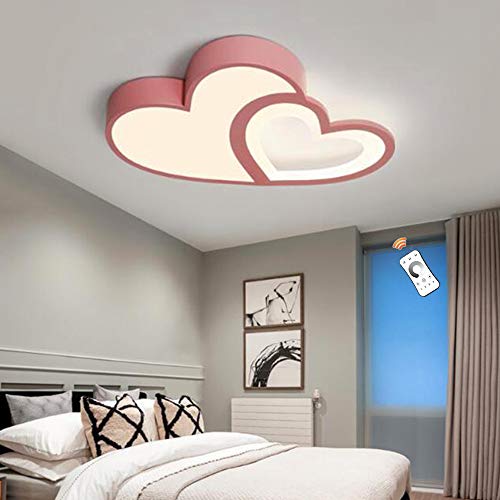 Lfoute Hart Plafondlamp LED Cartoon Plafondlamp Moderne Dimbare Kinderkamer Lamp Met Afstandsbediening Jongens Meisjes Slaapkamer Eetkamer Woonkamer Plafondverlichting Acryl Kroonluchter Roze,A