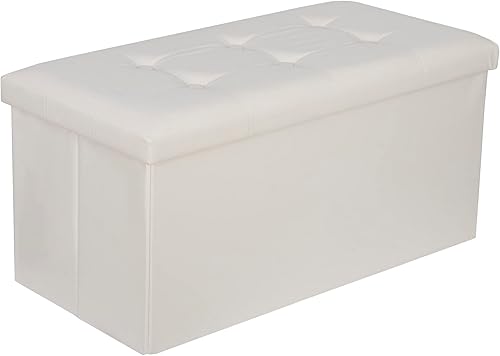 SUPER DEAL Banco otomano de almacenamiento de 30 pulgadas, reposapiés plegable de piel sintética con asiento acolchado, caja larga de almacenamiento