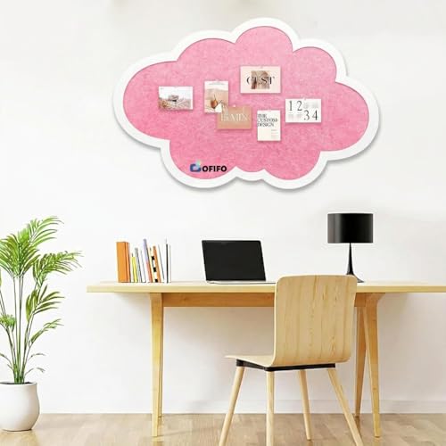 Image of Cute Cloud Felt Bulletin Board for Wall, Self-Adhesive Pin Board with 30 Pushpins, Message Display Board for Notes Photos Office Home Decor (Pink)