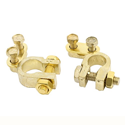 Terminal Bateria Abrazadera - SODIAL(R)2 Piezas Laton Ajustable Terminal Bateria Abrazadera Agarres 1.75cm Dia para el Auto, Oro