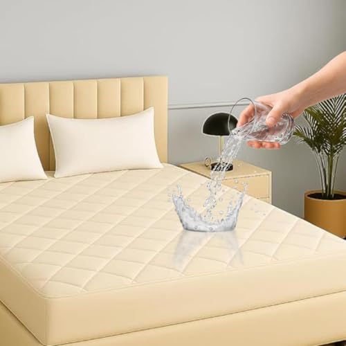 Image of TAG 24 Waterproof Cotton Quilted Mattress Protector Breathable Hypoallergenic Noiseless Ultra Soft Fitted Bed Cover with Elastic Skirting 72x72 inch (72x72 inch | 6x6 ft, Off White)