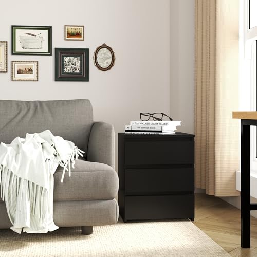 Image of Modern Nightstand Bedside Table with 3 Drawers, End Table Sofa Side Table with Cut-Out Handle for Bedroom (1, Black)