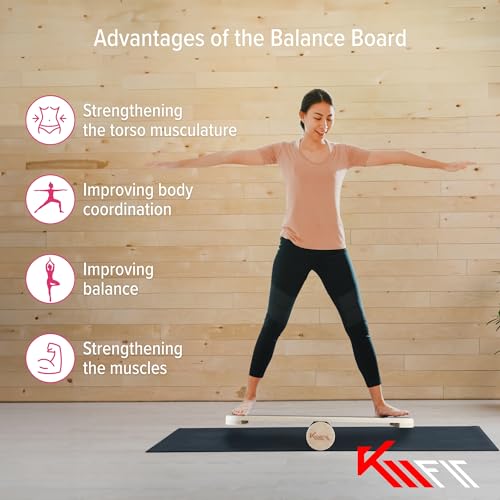 KM-Fit Balance Board van hout, indoor surfboard voor coördinatietraining, kracht- en evenwichtstrainer, surfen en indoor skaten - Afbeelding 4