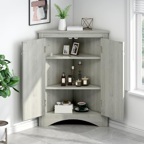 Freestanding Triangle Bathroom Storage Cabinet with Adjustable Shelves, Stylish Floor Organizer for Home Kitchen and Bathroom, Space-Saving Design