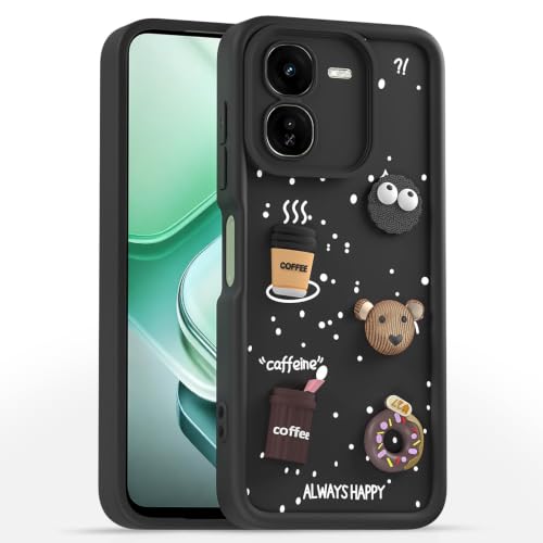 Image of Bintage Back Cover Compatible for iQOO I2219 / Z9x 5G | Cute Fun Ball | 3D Taddy Smiley Coffee | Milk Case | Full Body Protection - Black
